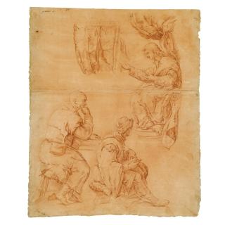 Luca Giordano - Recto: Studies For Christ Among The Doctors Verso: Sketch Of A Young Man Holding A Flower, A Horse Beside Him
