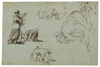 Luca Giordano - Un ermite pénitent (Saint Jean Chrysostome ?) et groupe de figures (recto) ; Moine portant un enfant (verso)