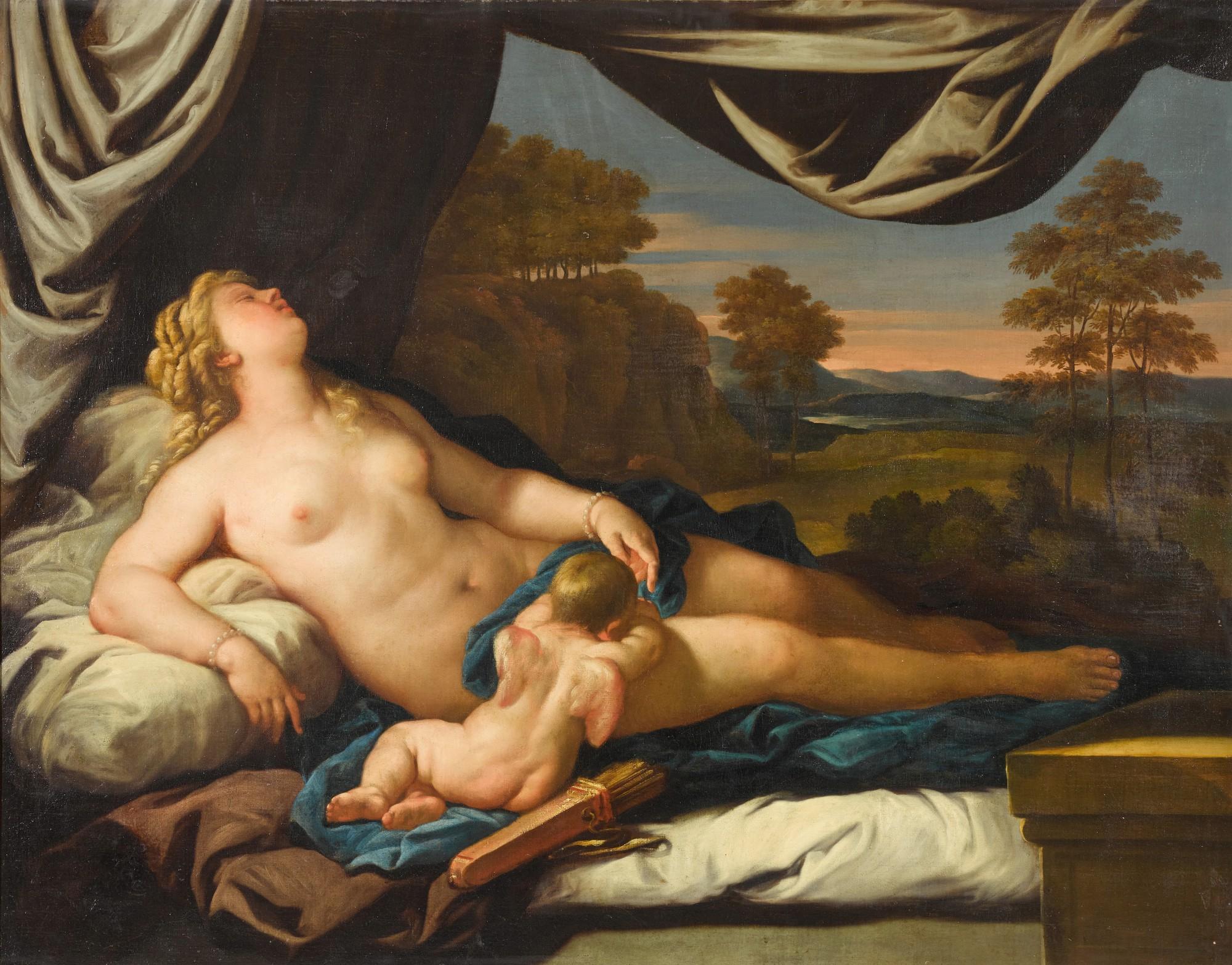 Luca Giordano - Venus and Cupid, a landscape beyond