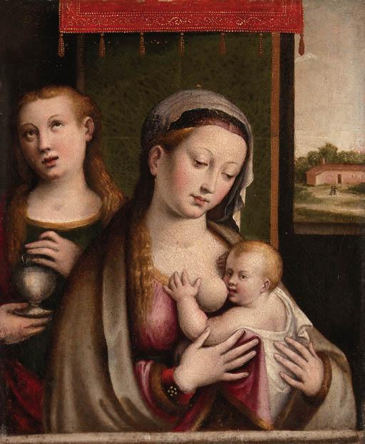 Luca Longhi - The Madonna and Child, with Saint Mary Magdalene