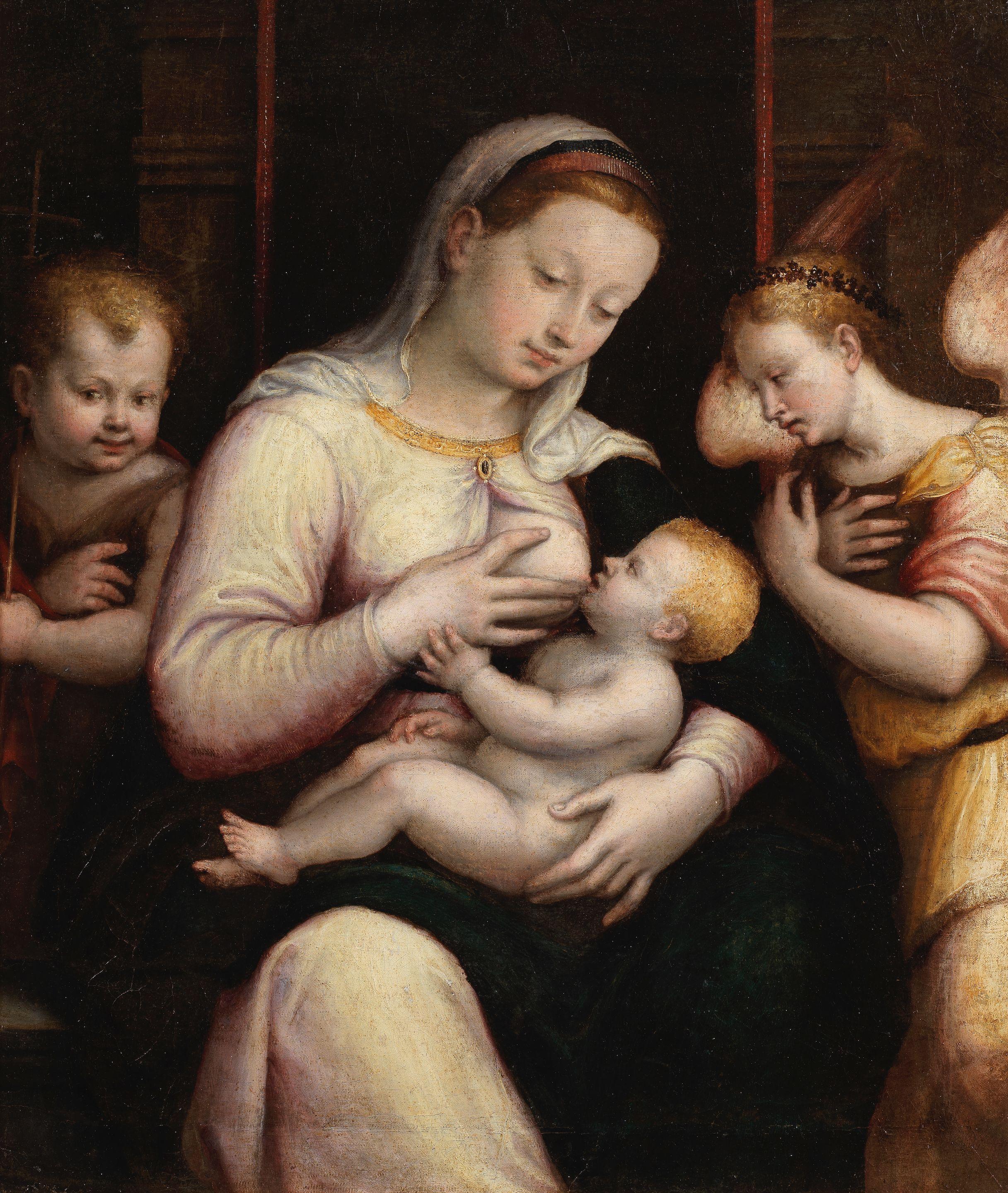 Luca Longhi - The Madonna and Child with the Infant Saint John the Baptist accompanied by an angel