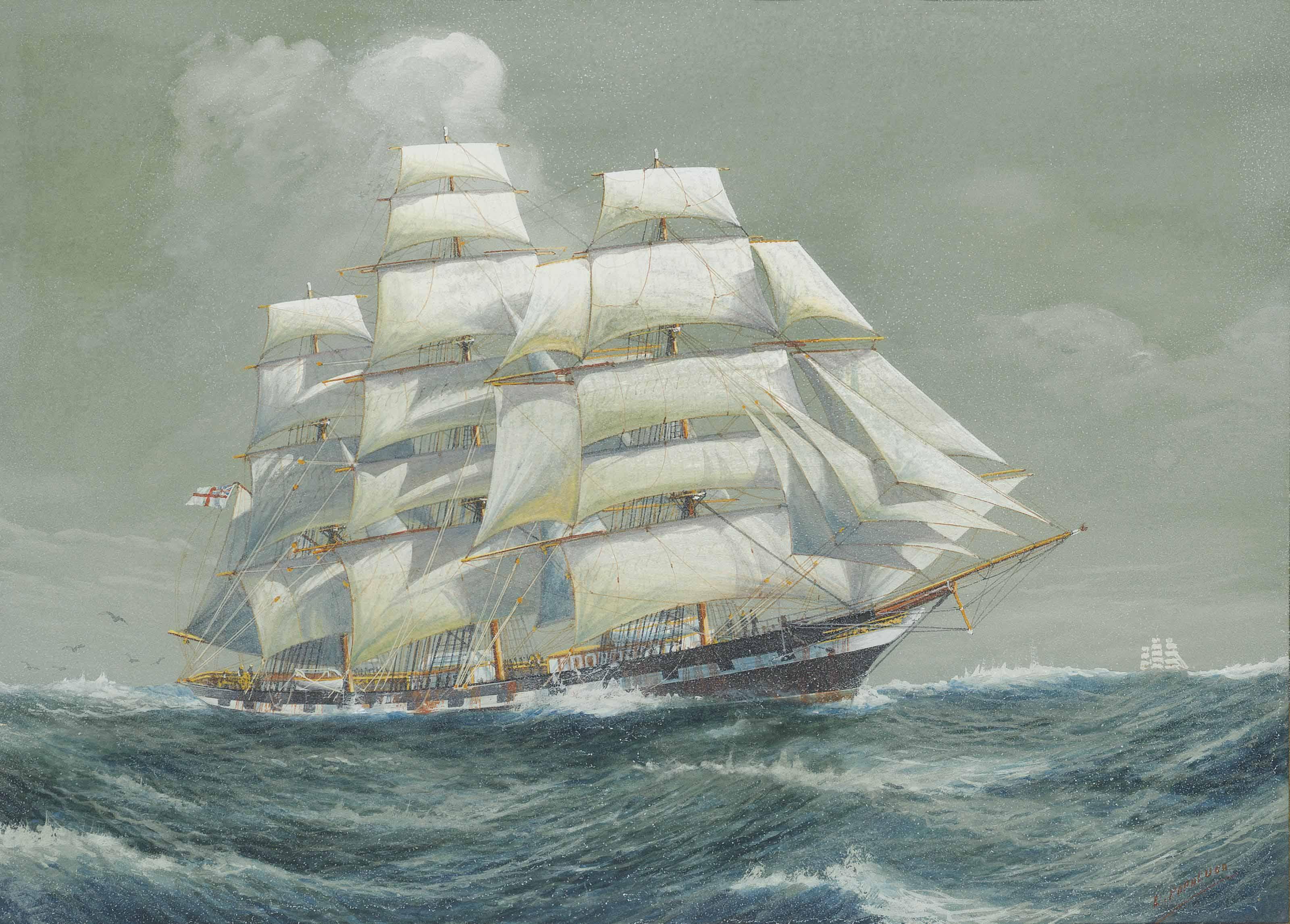 Luca Papaluca - A fully-rigged ship running down the Channel