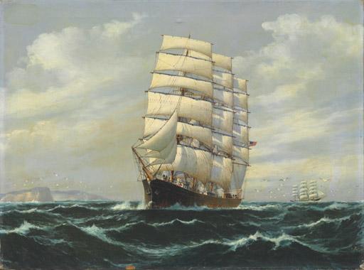 Luca Papaluca - An American clipper ship passing a headland