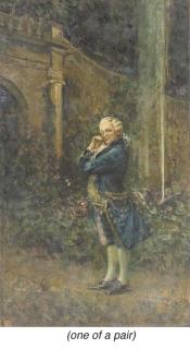 Luca Postiglione - An Elegant Lady by a Fountain; and An Elegant Man in a Garden