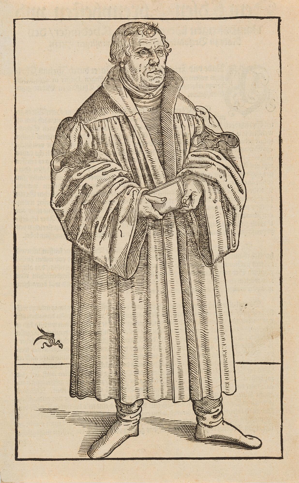 Lucas Cranach d. J. - Martin Luther in ganzer Figur nach rechts.