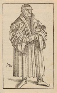 Lucas Cranach d. J. - Martin Luther in ganzer Figur nach rechts.