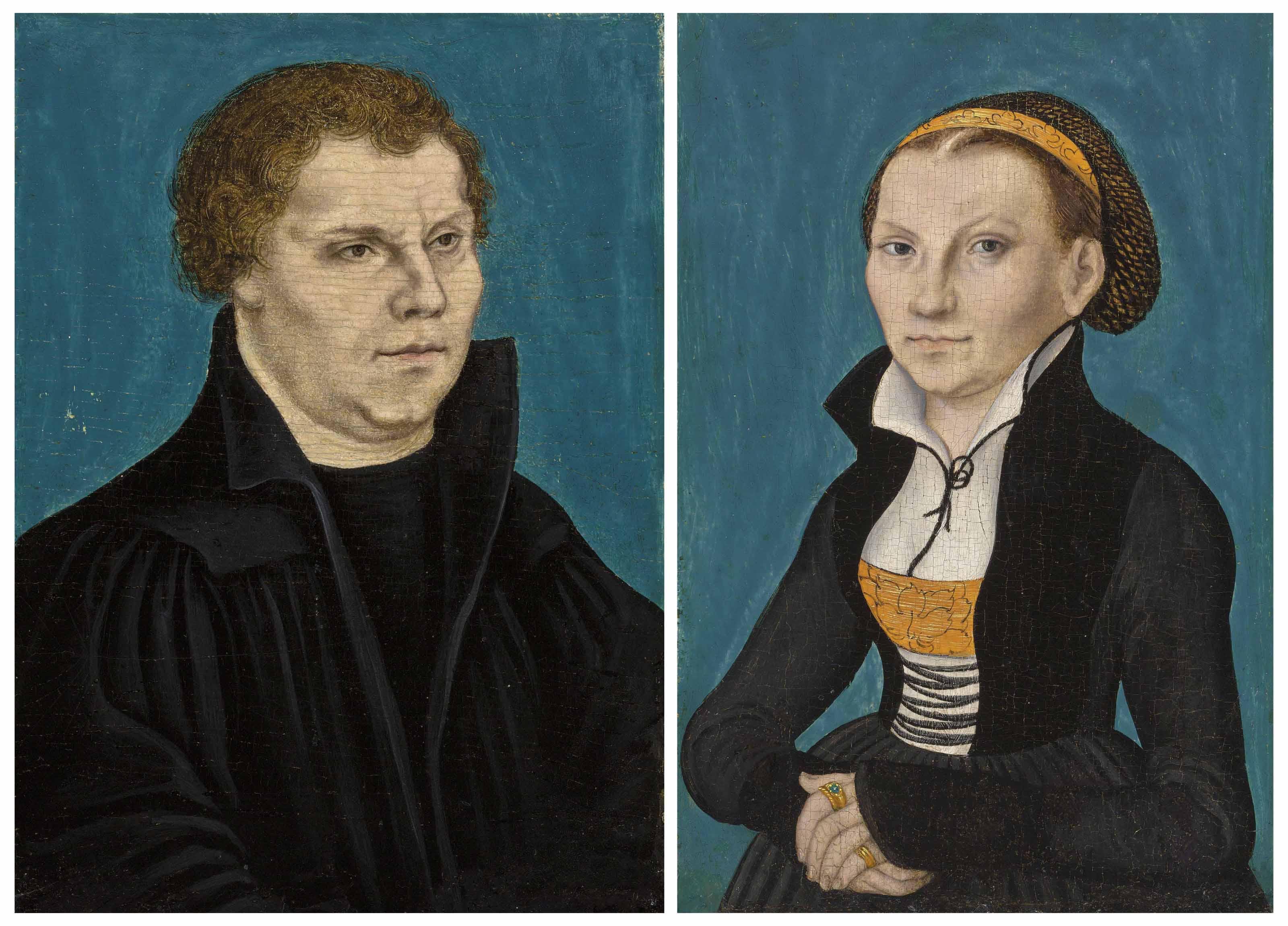 Lucas Cranach I - Portrait of Martin Luther (1483-1546), half-length; and Portrait of Katharina von Bora (1499-1552), half-length