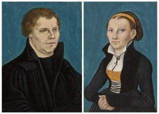 Lucas Cranach I - Portrait of Martin Luther (1483-1546), half-length; and Portrait of Katharina von Bora (1499-1552), half-length