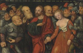 Lucas Cranach II - Christ And The Woman Taken In Adultery
