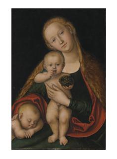 Lucas Cranach II - The Virgin And Child With Infant Saint John The Baptist Sleeping