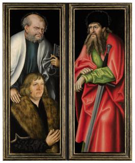 Lucas Cranach The Elder - The Left And Right Internal Wings Of The Feilitzsch Altarpiece:   Saint Peter With A Donor, Probably Jobst Von Feilitzsch;   Saint Paul