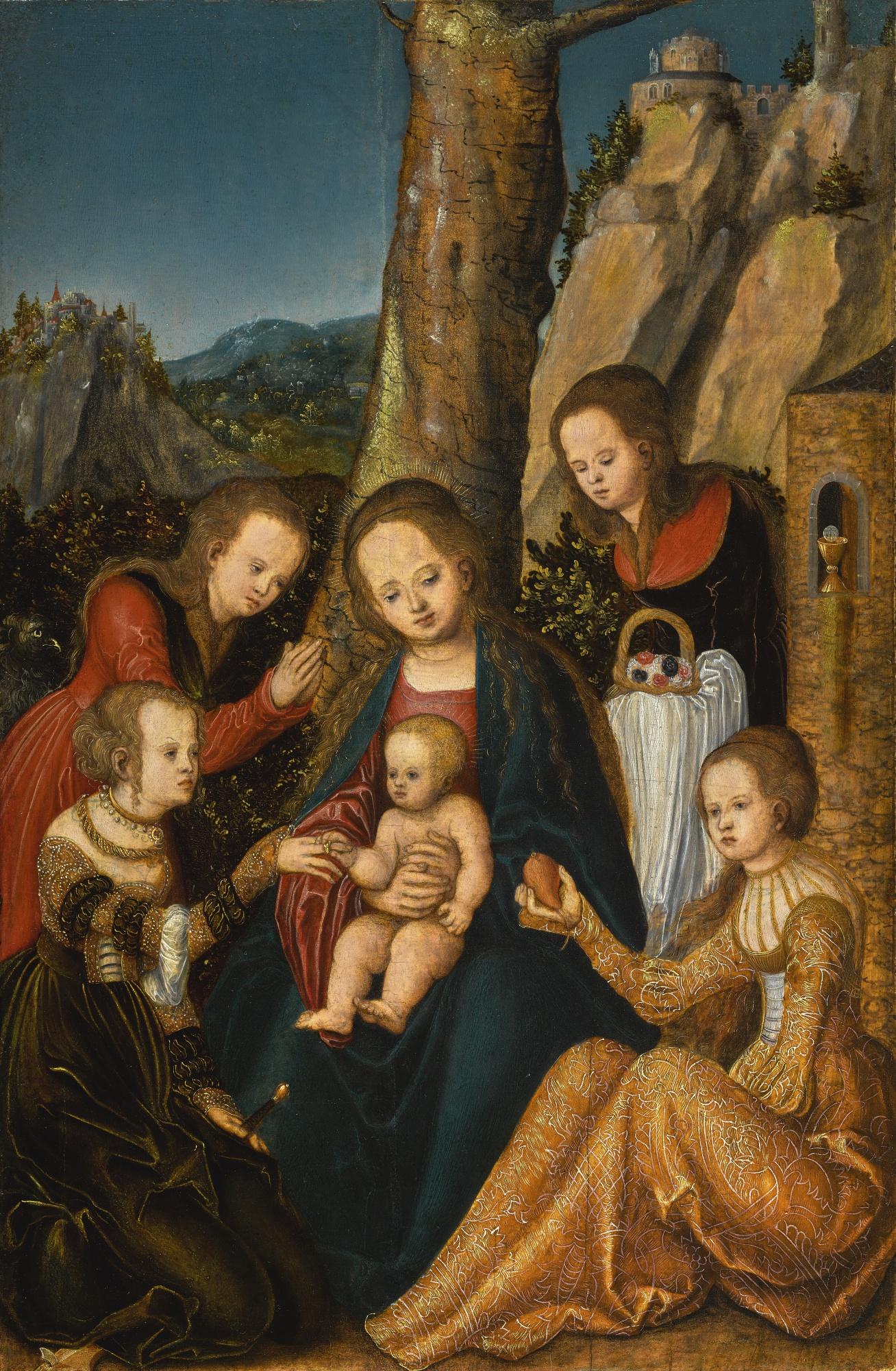 Lucas Cranach The Elder - The Mystic Marriage Of Saint Catherine, In The Company Of The Saintly Virgins: Barbara, Margaret And Dorothea