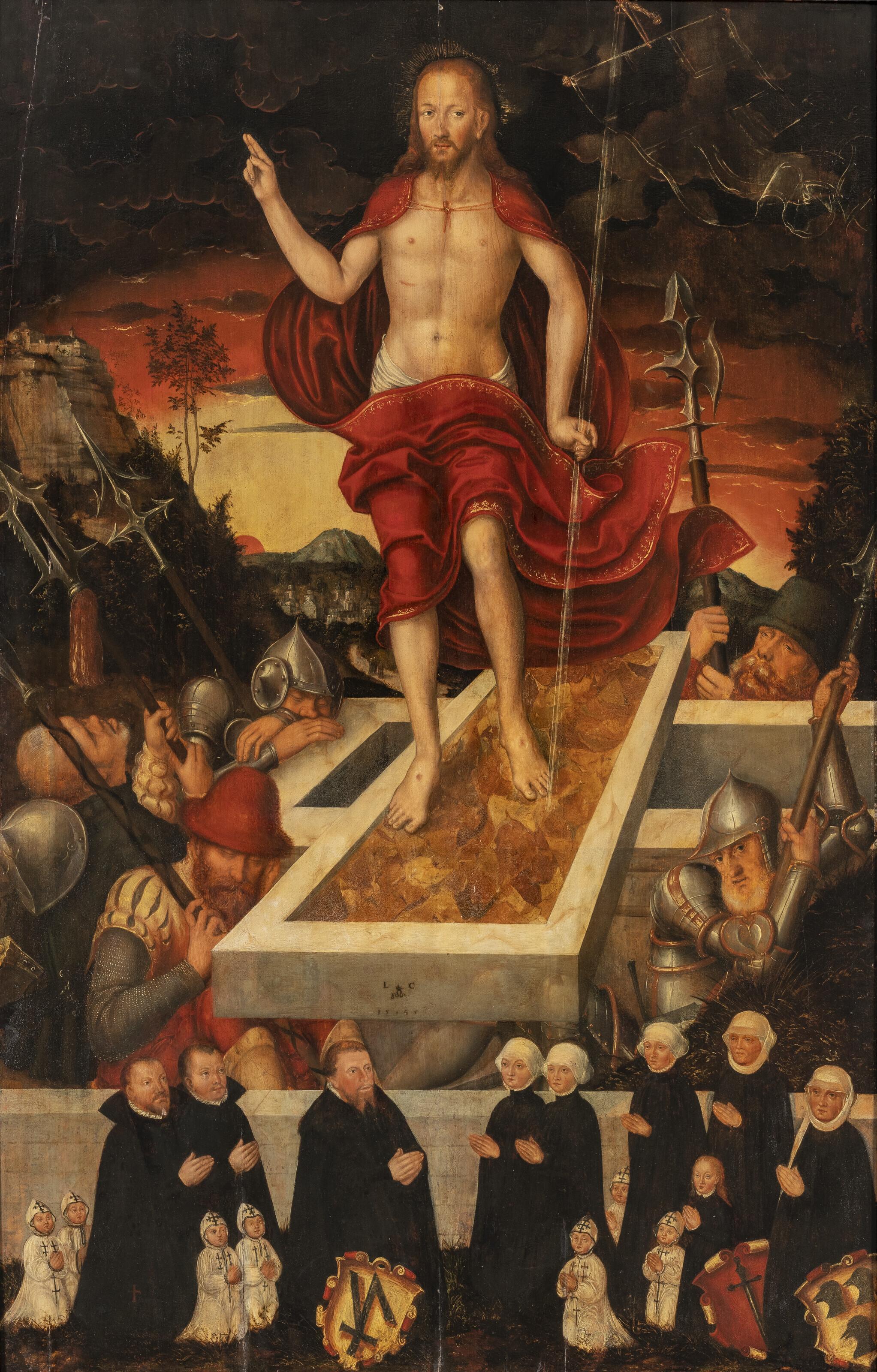 Lucas Cranach The Younger - An epitaph: The Resurrected Christ with a donor family