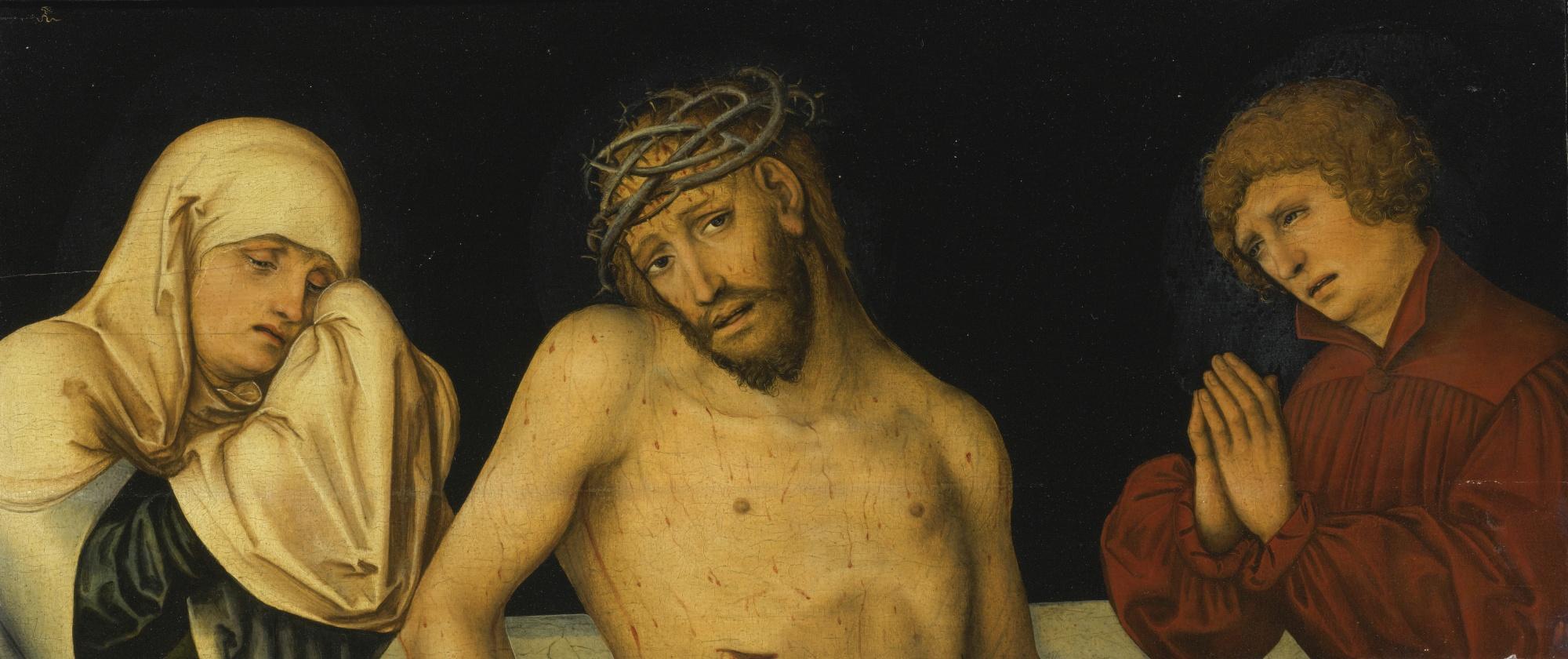 Lucas Cranach The Younger - Christ As The Man Of Sorrows Together With The Virgin And Saint John