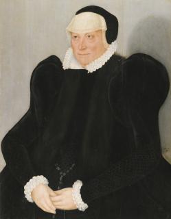 Lucas Cranach The Younger - Portrait Of A Lady, Half-Length, In A Black Dress With A White Lace Collar And Cuffs