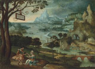 Lucas Gassel - A Panoramic River Landscape With Judah And Tamar