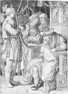 Lucas van Leyden - David spielt die Harfe vor Saul.
