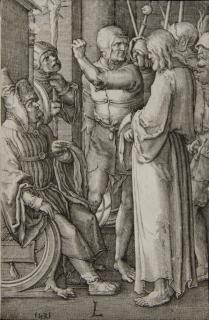 Lucas Van Leyden - Le Christ devant le Grand Prêtre Anne, planche 4 de La Passion (B.46)