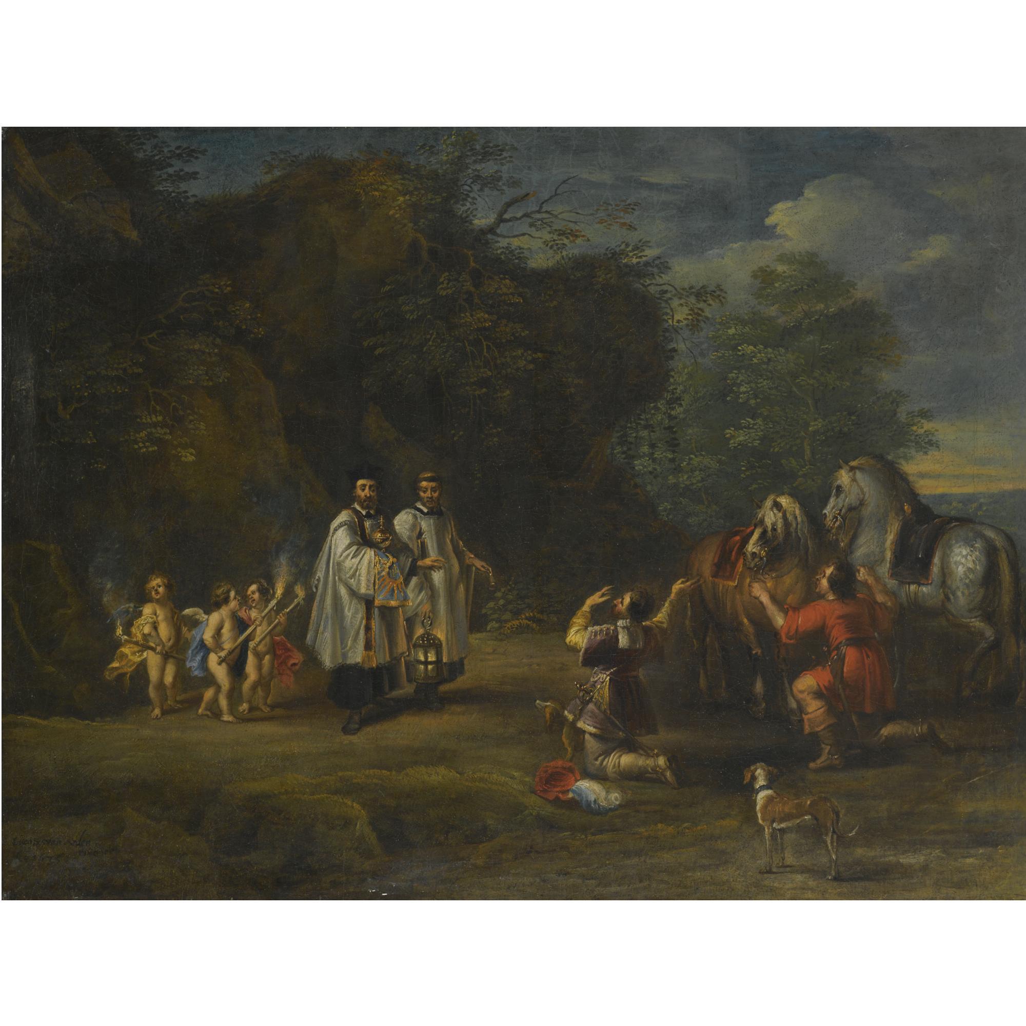 Lucas van Uden - A Nobleman And His Servant Dismount To Honour The Blessed Sacrament