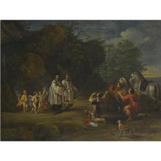 Lucas van Uden - A Nobleman And His Servant Dismount To Honour The Blessed Sacrament