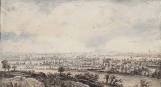 Lucas Van Uden - A panoramic river landscape with pollard willows