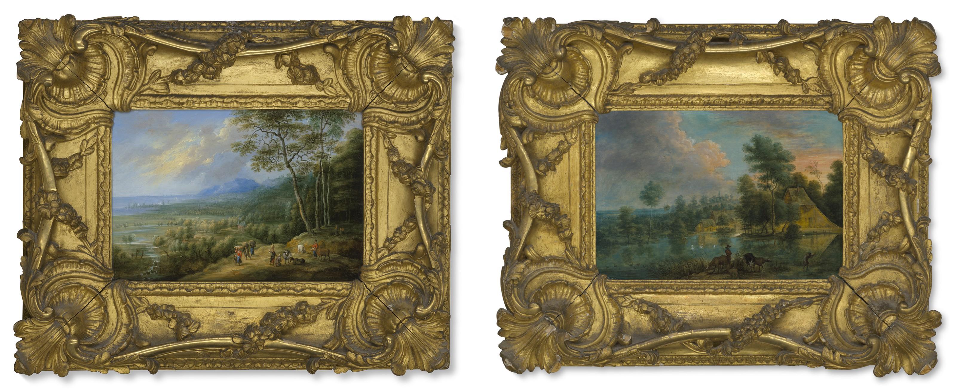 Lucas Van Uden - An extensive coastal landscape; and A river landscape with travellers