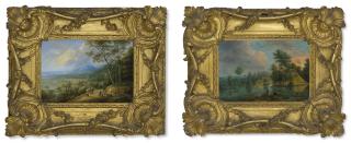 Lucas Van Uden - An extensive coastal landscape; and A river landscape with travellers