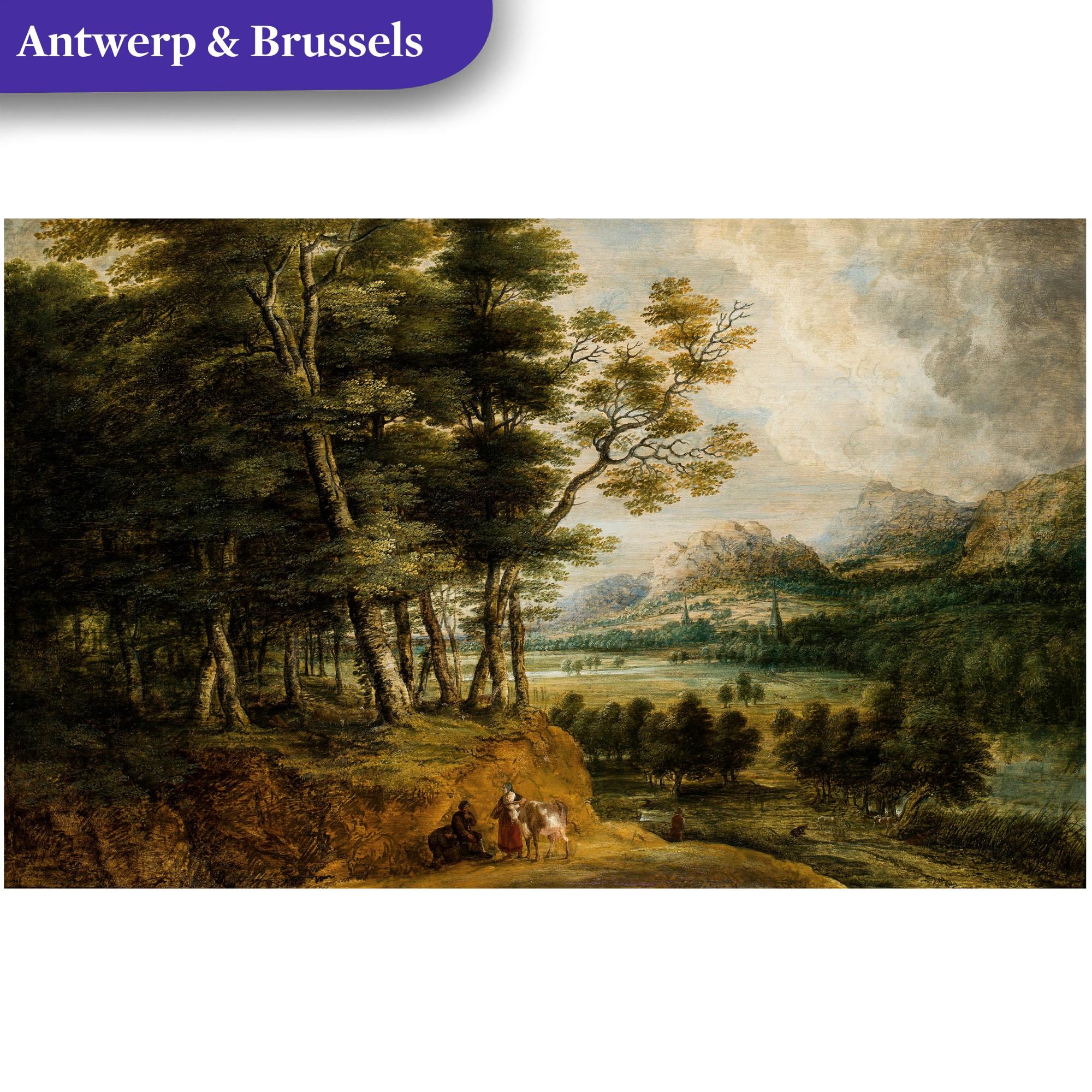 Lucas Van Uden - Extensive wooded landscape, drovers with their cattle in the foreground
