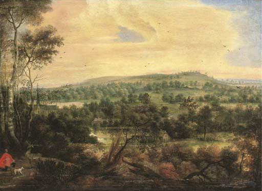 Lucas Van Uden - Paysage boisé avec Saint Hubert