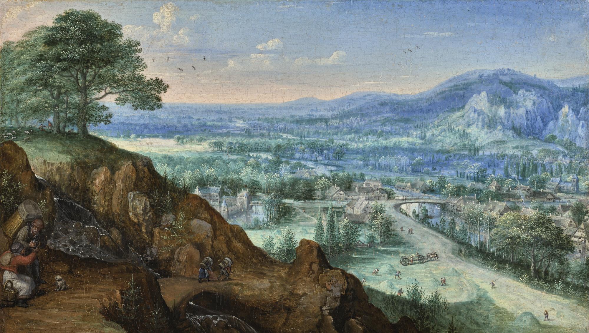 Lucas Van Valckenborch - A View In The Taunus Near Bad Schwalbach, With Travellers Beside A Mountain Stream