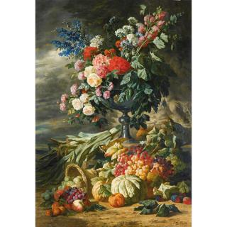 Lucas-Victor Schaefels - Vase De Fleurs Et Fruits D\'Automne