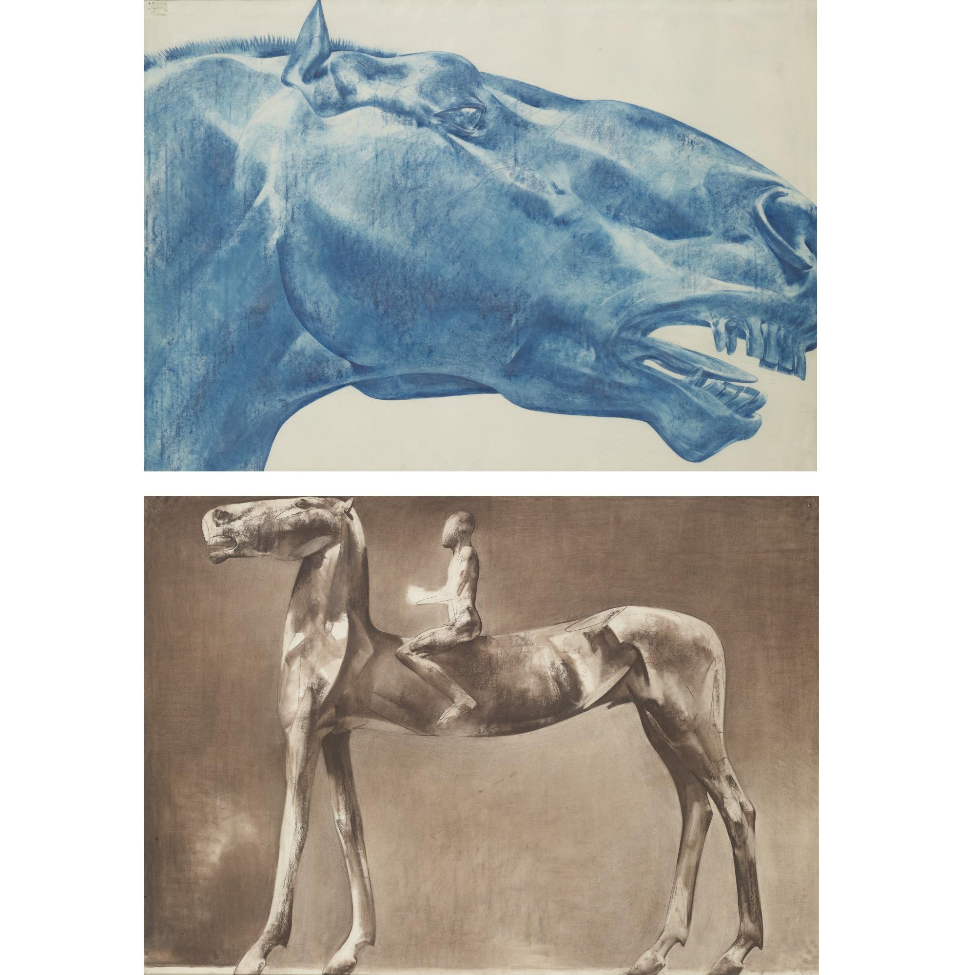 Luciano Miori - Untitled (Horse And Rider); Untitled (Horse\'S Head): Two Drawings