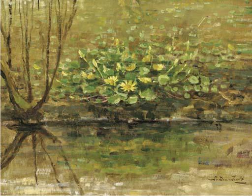 Lucie van Dam van Isselt - Yellow flowers on the waterside