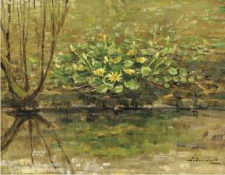 Lucie van Dam van Isselt - Yellow flowers on the waterside