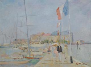 Lucien Adrion - La Jetée De Deauville, En Fond Trouville