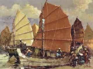 Lucien Frits Ohl - Harbour Scene With Sampans