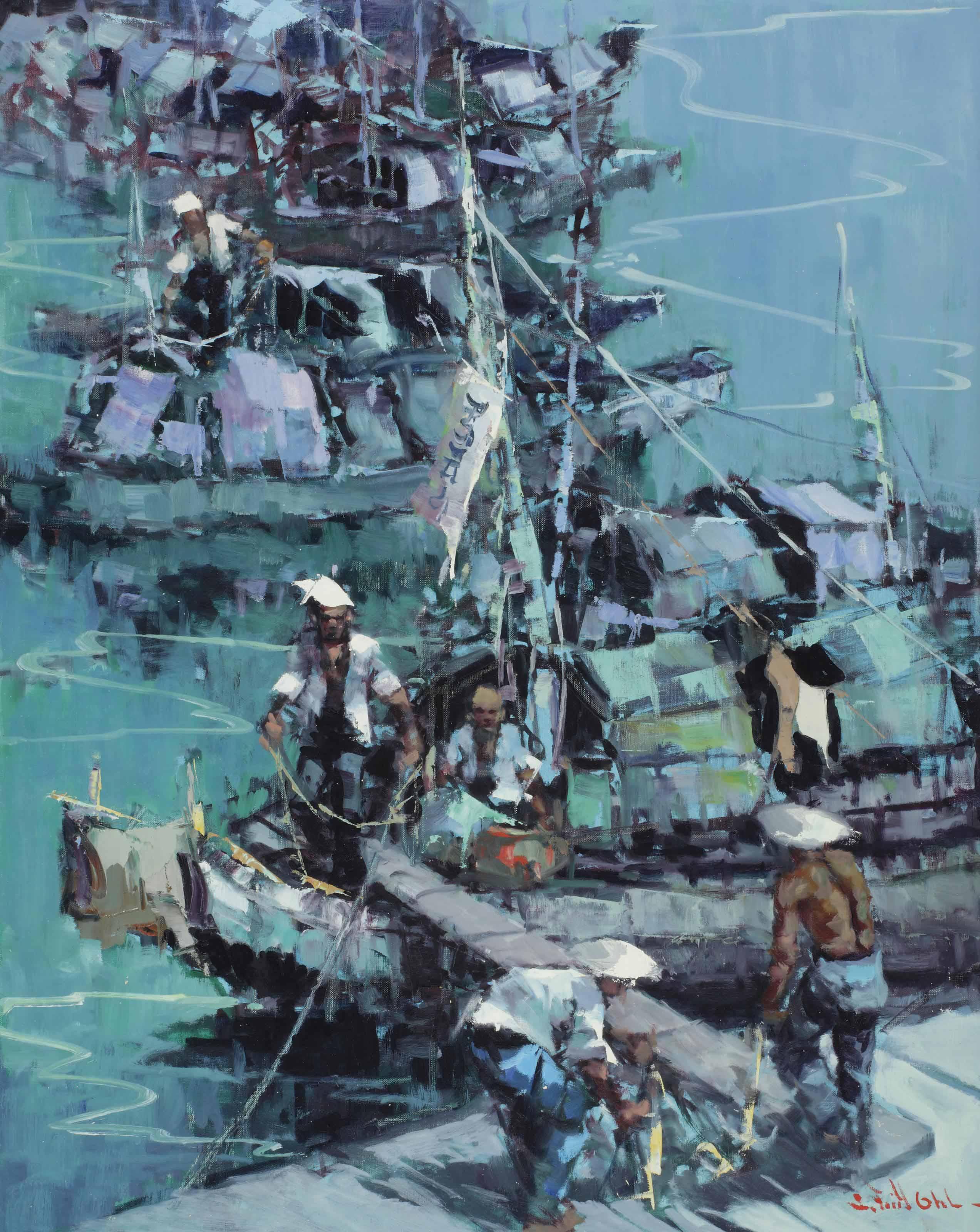 Lucien Frits Ohl - Indonesian junks in the Marina
