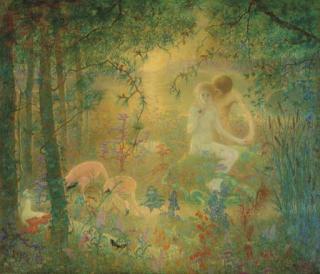 Lucien Lévy-Dhurmer - Adam And Eve In The Garden of Eden