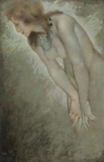 Lucien Lévy-Dhurmer - Femme nue portant un collier