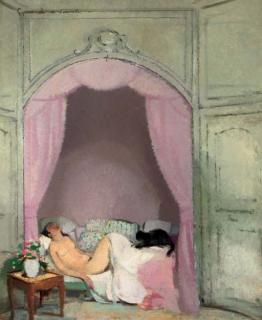 Lucien Victor Guirand de Scévola - Reclining nude and black cat