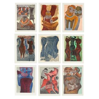 Lucky Madlo Sibiya - Nine woodblock prints (i-ix):