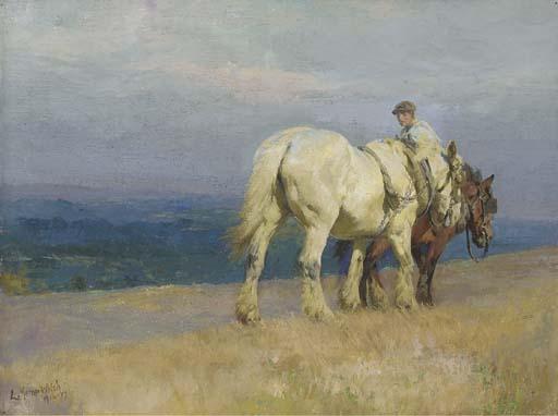 Lucy Elizabeth Kemp-Welch - Cart horses on the Downs