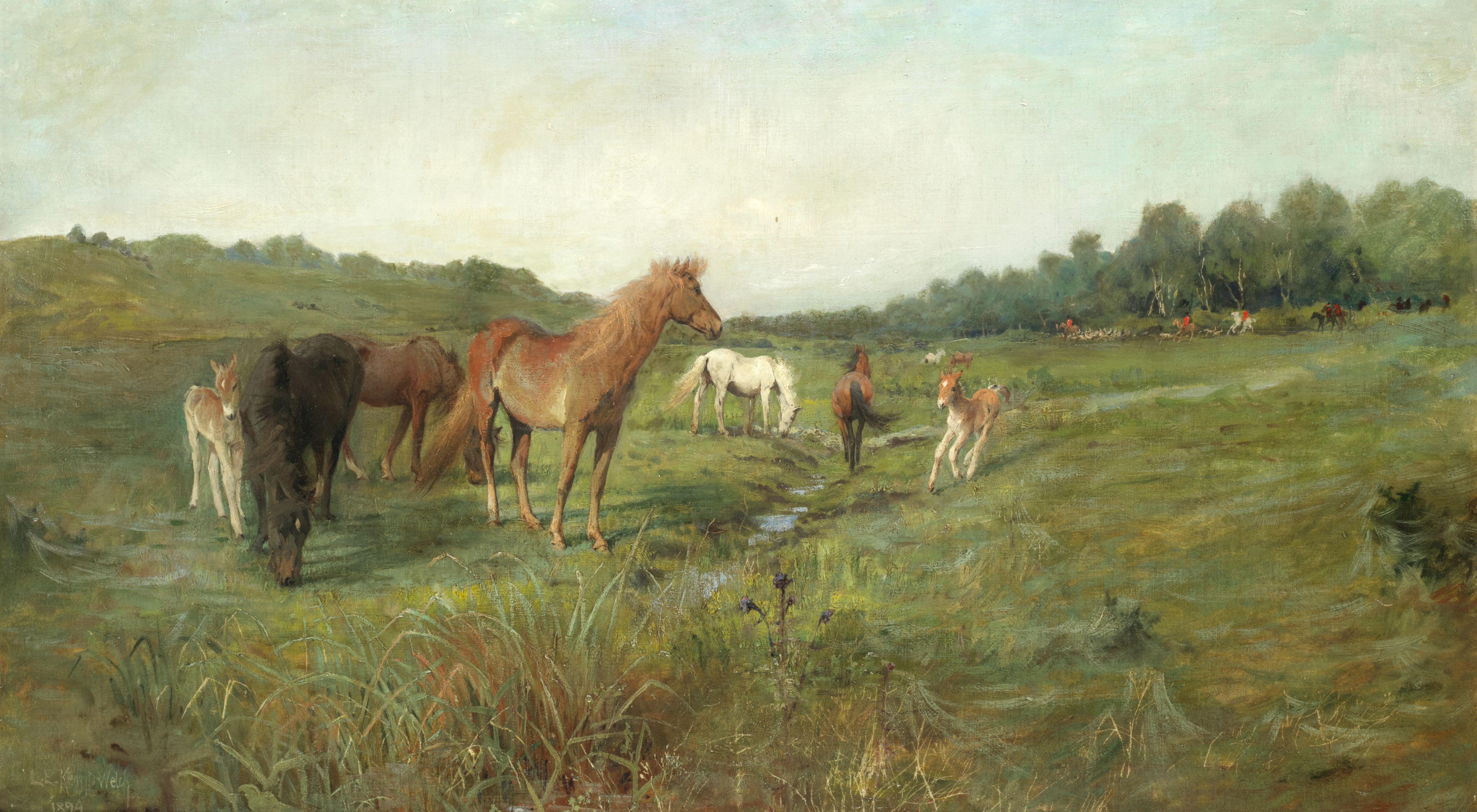 Lucy Kemp Welch - Wild Horses On A Meadow, The Hunt Beyond