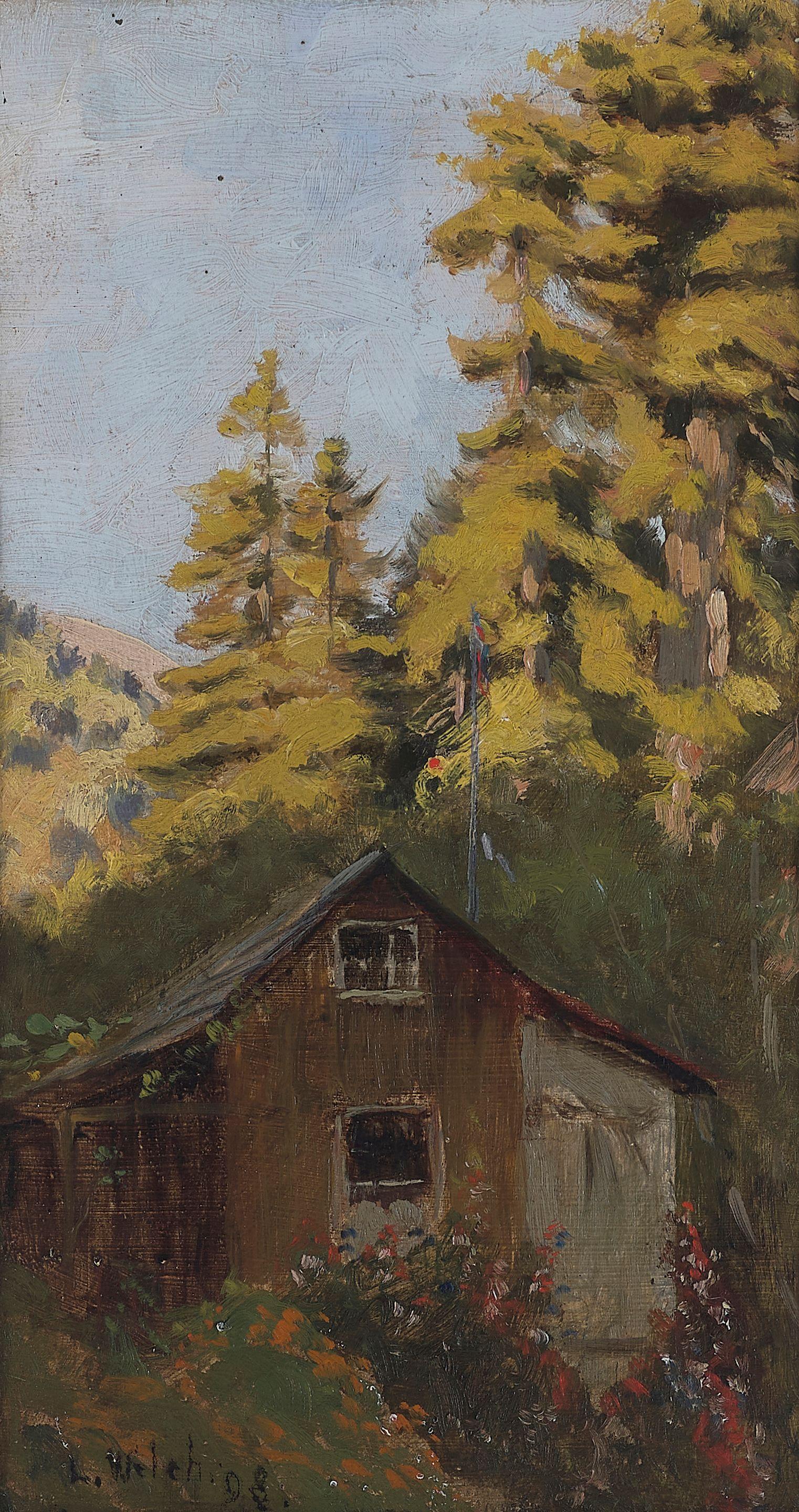 Ludmilla Pilat Welch - Cottage in Windy Gulch Near Stinson Beach 8 x 5 in. framed 10 1/2 x 7 in.