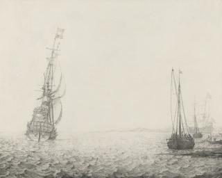 Ludolf Backhuysen - A Man-O-War, Together With Boats And Fishermen Hauling In Their Catch