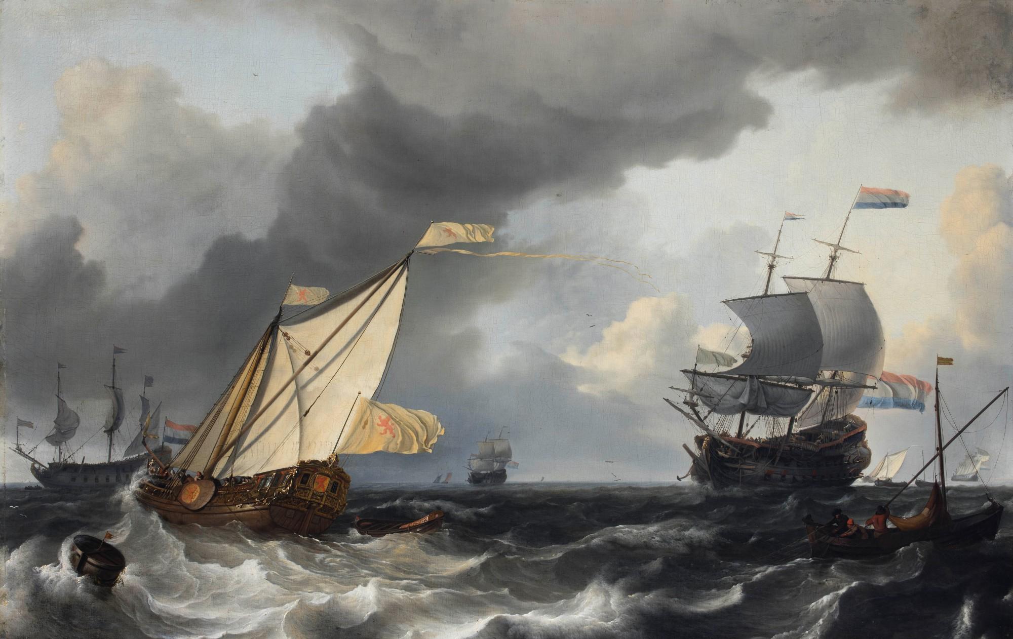 Ludolf Backhuysen - A States Yacht and other ships on the sea in stormy weather