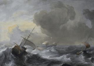 Ludolf Backhuysen - A Threemaster With The Amsterdam Coat-Of-Arms, With Other Vessels, In A Storm