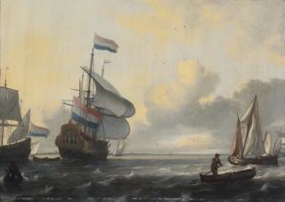 Ludolf Backhuysen - A Two-Decker, A Fluyt, A Kaag And A Weyschuit In A Stiff Breeze