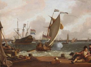 Ludolf Bakhuizen - A View Of The Ij With The East Indiaman \'Kattendyck\', A States Yacht And Various Other Ships, The Harbour Of Amsterdam Beyond