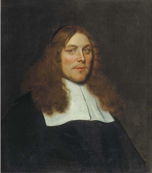 Ludolf De Jongh - A portrait of a vicar, aged 34, bust-length, in a black costume with a white flat collar
